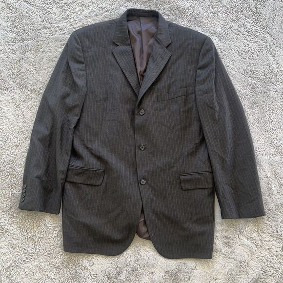 Burberry London Vintage Pinstripe Blazer Charcoal Gray Worsted Wool 43R READ - Picture 1 of 8